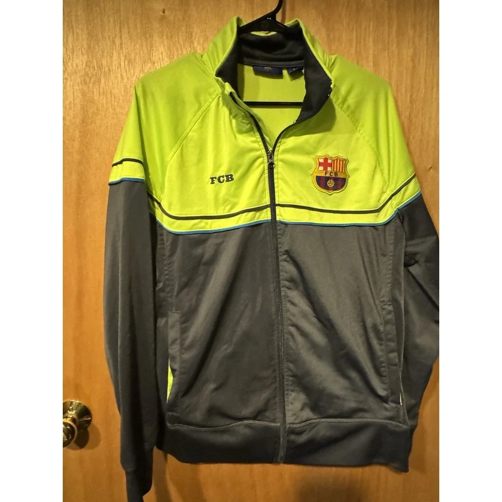 FCB Barcelona Full Zip Football Soccer Neon Track Jacket Men's Large